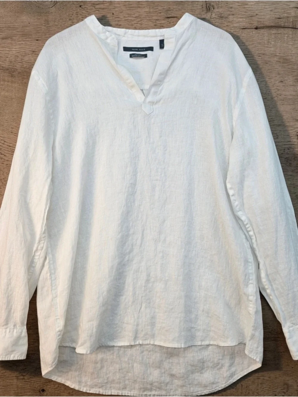Perry Ellis Solid Men's White Linen Mandarin Collar Shirt Size XXL